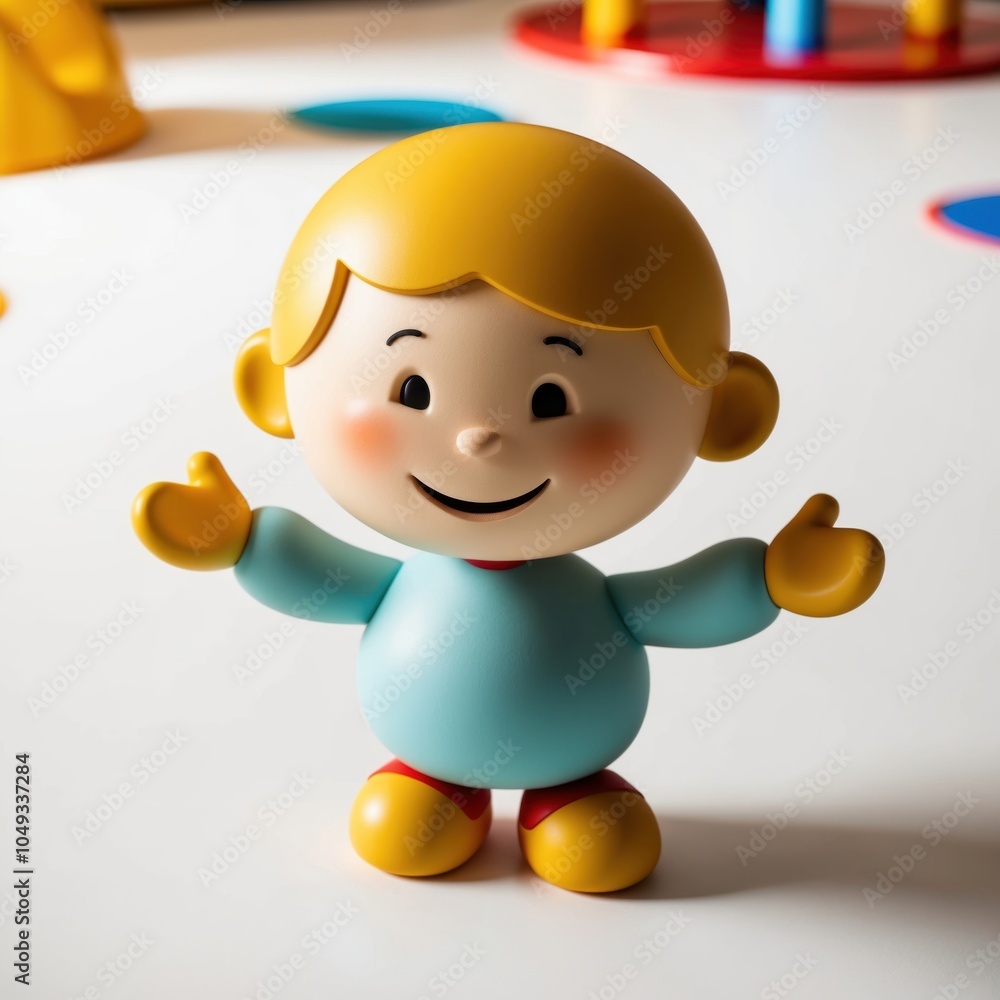 A child-friendly AI figure with a warm, approachable design, standing in a brightly lit, futuristic room, exuding comfort and safety for kids A child-friendly AI figure with a warm, approachable design, standing in a brightly lit, futuristic room, exuding comfort and safety for kids