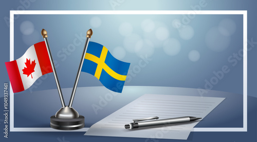 Canada and Sweden Small national flag on bokeh background, cooperative relationship