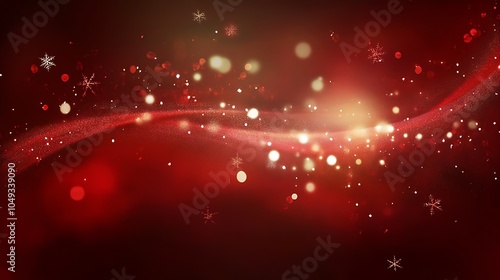 Elegant Red Bokeh Background with Twinkling Christmas Lights and Stars : Generative AI