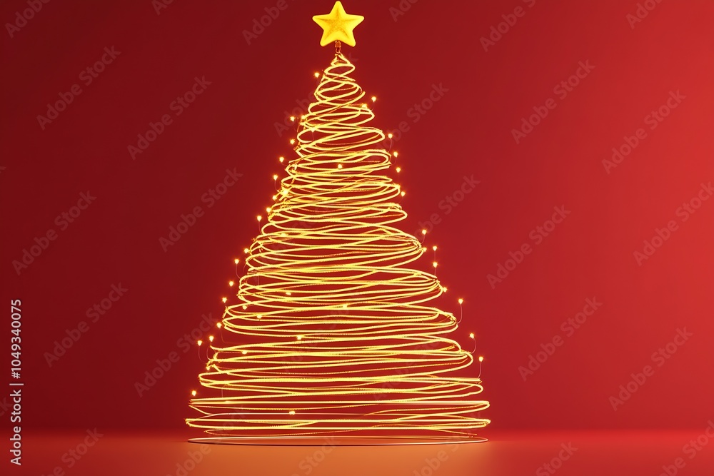 Modern Minimalist Christmas Tree Design with Spiral Golden Lights : Generative AI Modern Minimalist Christmas Tree Design with Spiral Golden Lights : Generative AI
