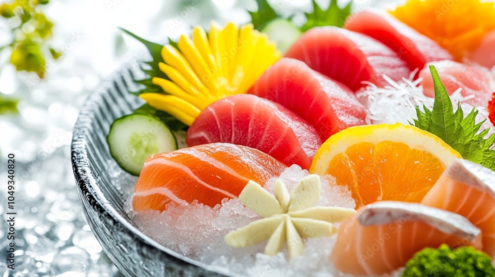 Elegant Sashimi Selection on Dining Table Setup Elegant Sashimi Selection on Dining Table Setup