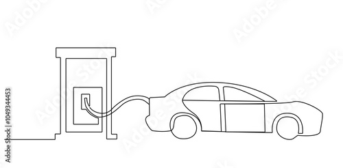 electric car charging station technology modern life one line art design vector