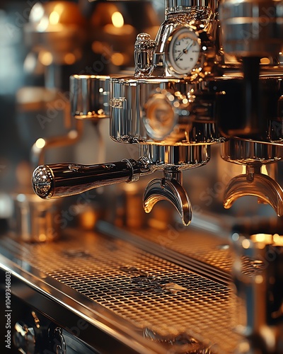 Sophisticated Espresso Machine in Artisanal Cafe Setting Coffee Crafting Mastery : Generative AI photo