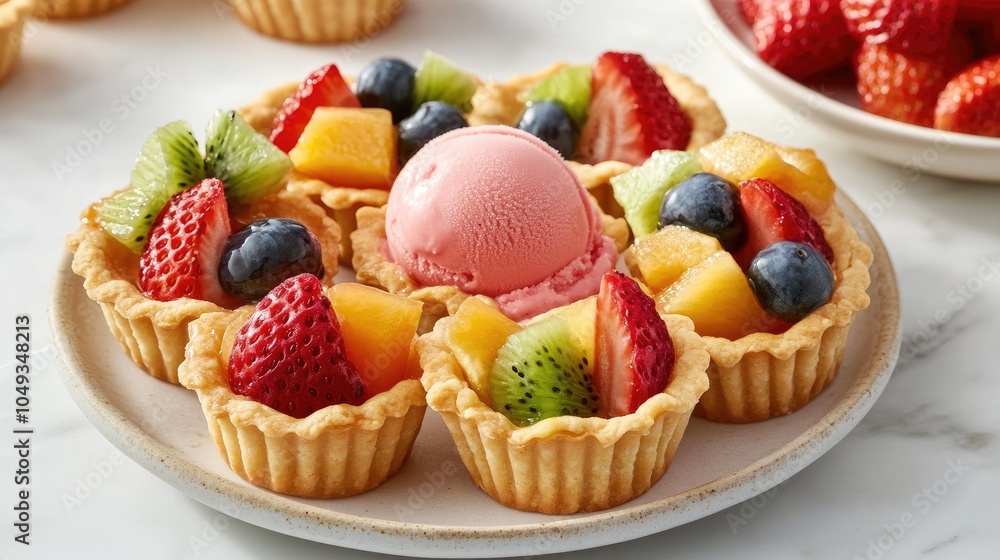 Colorful Fruit Tart with Ice Cream Delight Colorful Fruit Tart with Ice Cream Delight