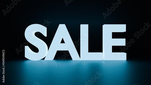 The word "SALE" in blue neon, with a 3D effect, on a dark background. Modern and eye-catching design, ideal for marketing and advertising campaigns.