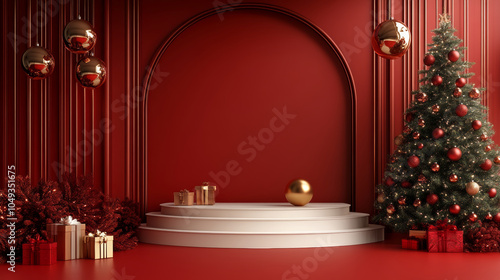 Background of Christmas themed e-commerce product exhibition booth