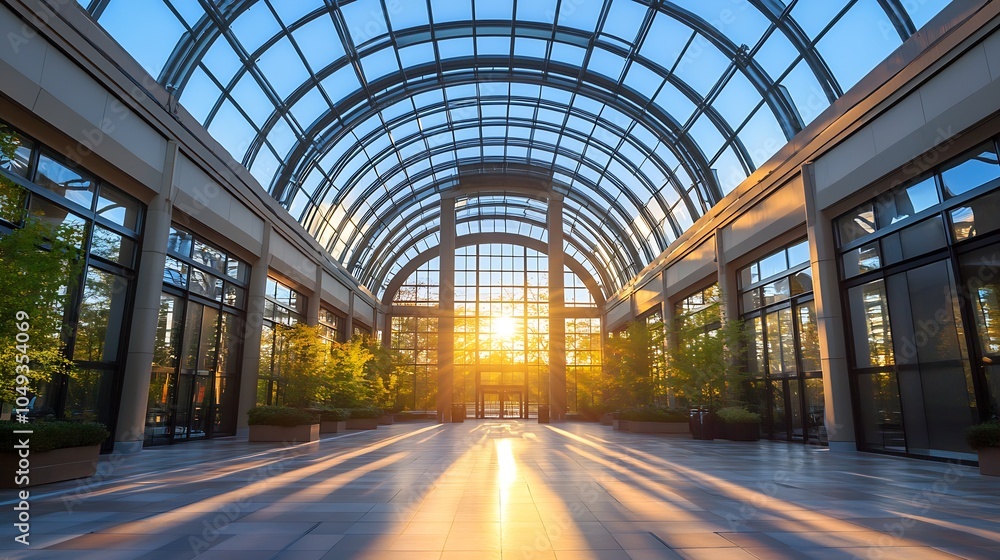 Modern Sunlit Glass Dome Interior with Tall Arched Ceilings : Generative AI Modern Sunlit Glass Dome Interior with Tall Arched Ceilings : Generative AI