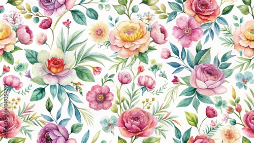 Wallpaper Mural wild flower watercolor pattern tileable seamless texture on white background great for floral wallpaper Torontodigital.ca
