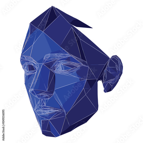 Abstract illustration of a human face in blue geometric shapes, symbolizing modern design