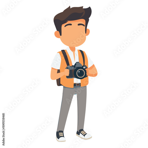 Cartoon illustration of a young man wearing a camera around his neck