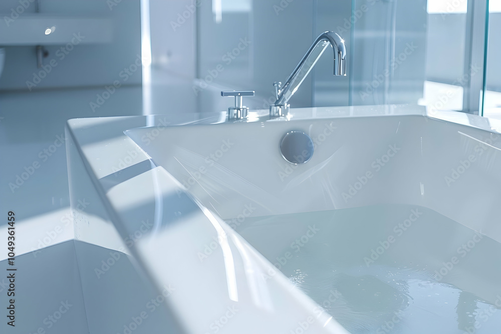 Fototapeta premium Modern Bathroom Design with a Serene Bathtub, merging luxury, comfort, and functionality