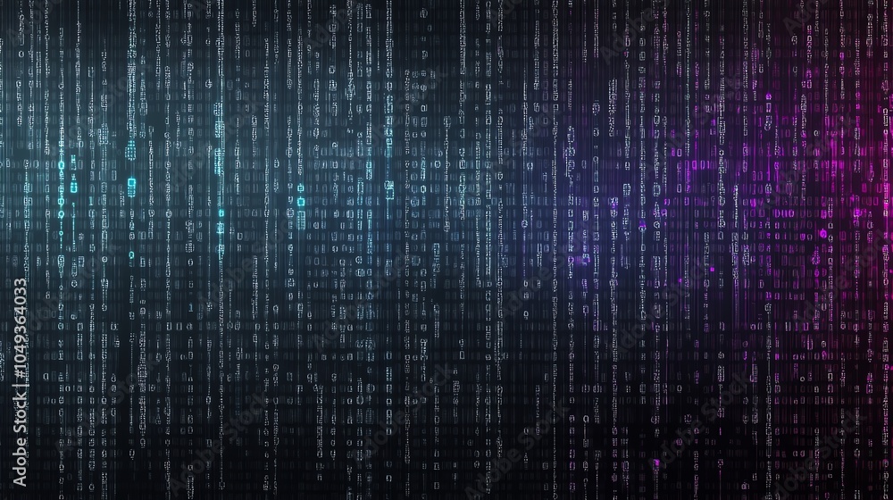 Binary code background blue and purple colour scheme, digital numbers forming an endless data stream, symbolizing technology data flow and cyber security Binary code background blue and purple colour scheme, digital numbers forming an endless data stream, symbolizing technology data flow and cyber security