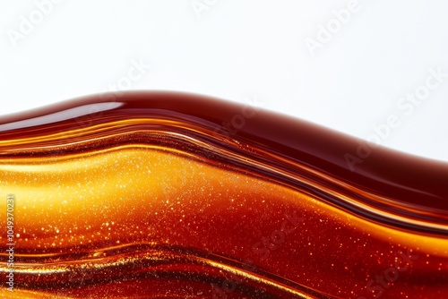 Closeup of melted chocolate being poured into warm milk with swirls and copy space. photo