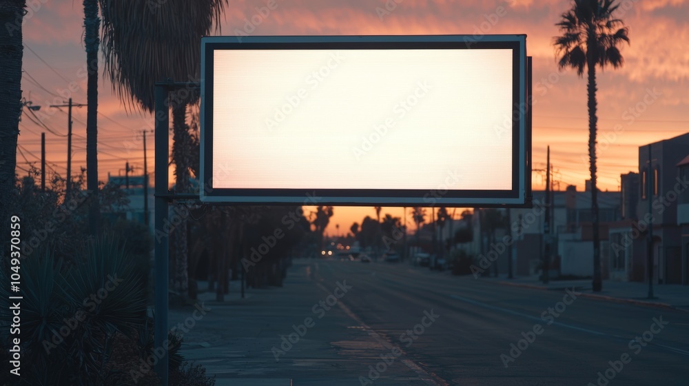 Obraz premium Empty Billboard Under Vibrant Sunset Sky