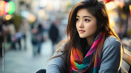 Hoodie Mockup - A thoughtful young woman gazes into the distance, embodying a moment of contemplation.