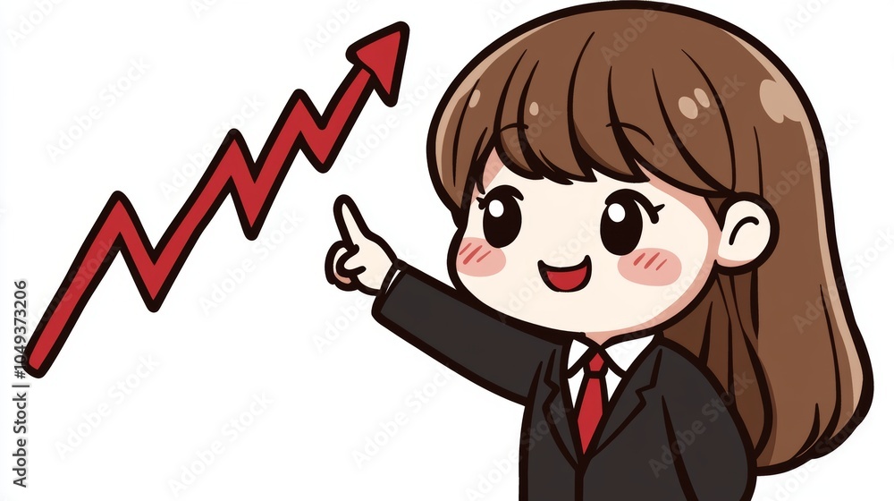 Happy Businesswoman Pointing at Upward Trend Arrow Happy Businesswoman Pointing at Upward Trend Arrow