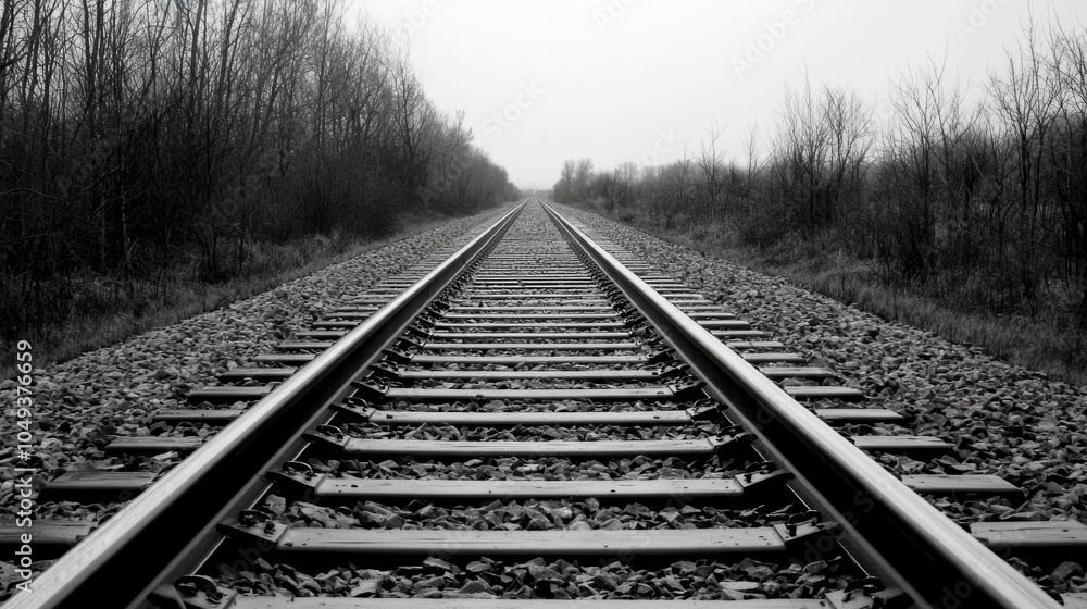 Serene Black and White Railroad Tracks in Nature Serene Black and White Railroad Tracks in Nature