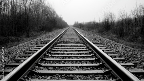 Serene Black and White Railroad Tracks in Nature