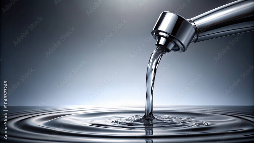 A narrow nozzle dispenses a steady stream of silver liquid onto a flat surface, shining droplets, viscous fluid, liquid metal, silver liquid, metallic jet A narrow nozzle dispenses a steady stream of silver liquid onto a flat surface, shining droplets, viscous fluid, liquid metal, silver liquid, metallic jet