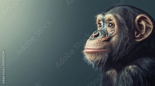 Young chimpanzee looking up with hope and innocence photo