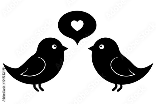 A pair of lovebirds with tiny heart speech bubble