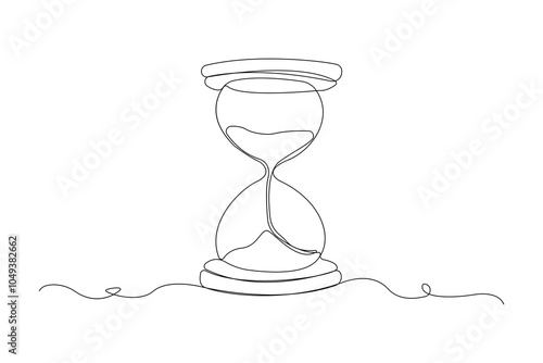 Hand-drawn hourglass one-line art drawing. Hourglass continuous outline vector.