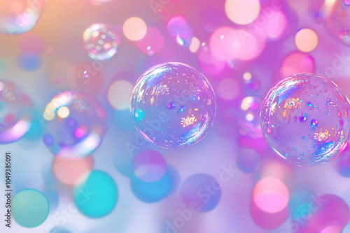 PNG Colorful abstract background with vibrant soap bubbles floating in the air colorful bokeh reflections.