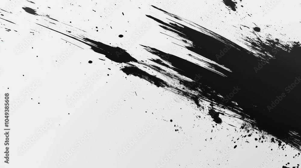 Abstract Black Ink Splatters and Brushstrokes on White Background Abstract Black Ink Splatters and Brushstrokes on White Background