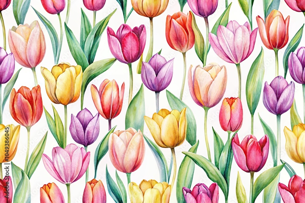 Seamless repeating pattern of tulips with a watercolor effect, panoramic Seamless repeating pattern of tulips with a watercolor effect, panoramic