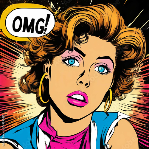 Pop art style comic book panel with girl talking 