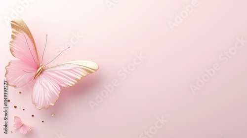 Elegant pink butterfly with gold glitter on soft pastel background