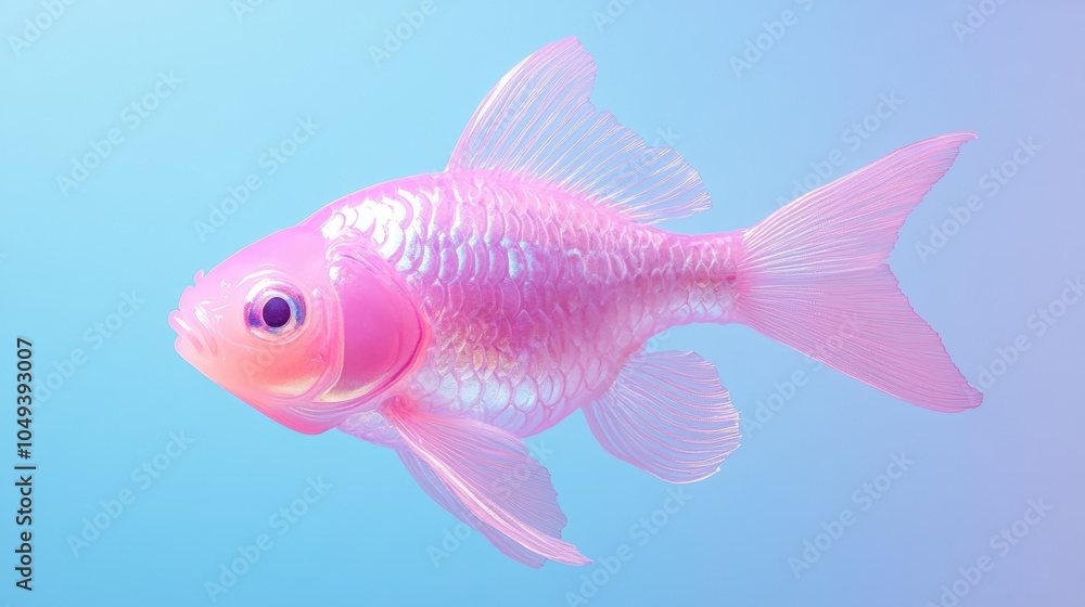 Vibrant pink goldfish on gradient blue background Vibrant pink goldfish on gradient blue background