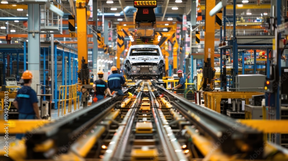 Car Body Moving on an Automated Assembly Line in a Factory Car Body Moving on an Automated Assembly Line in a Factory