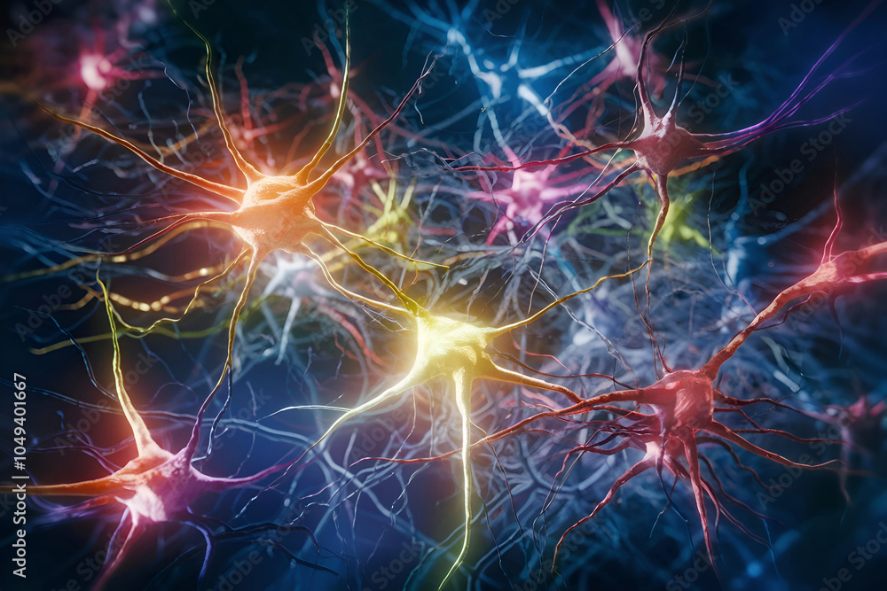 extreme macro colorful neural connections background. Ai generated