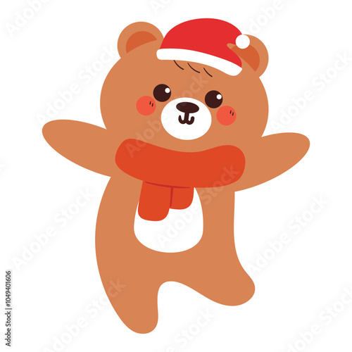 cute drawing cartoon bear wearing scarf and hat in winter day. cute animal drawing, doodle, for christmas sticker, christmas icon
