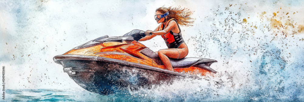 Fototapeta premium Jetski in water. Summer tropical sports.