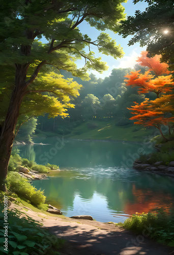 sunset in the forest
