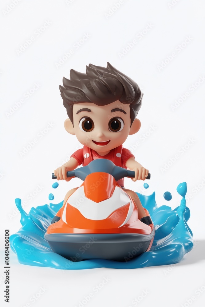Cartoon character riding jetski in water. Summer tropical sports. Cartoon character riding jetski in water. Summer tropical sports.