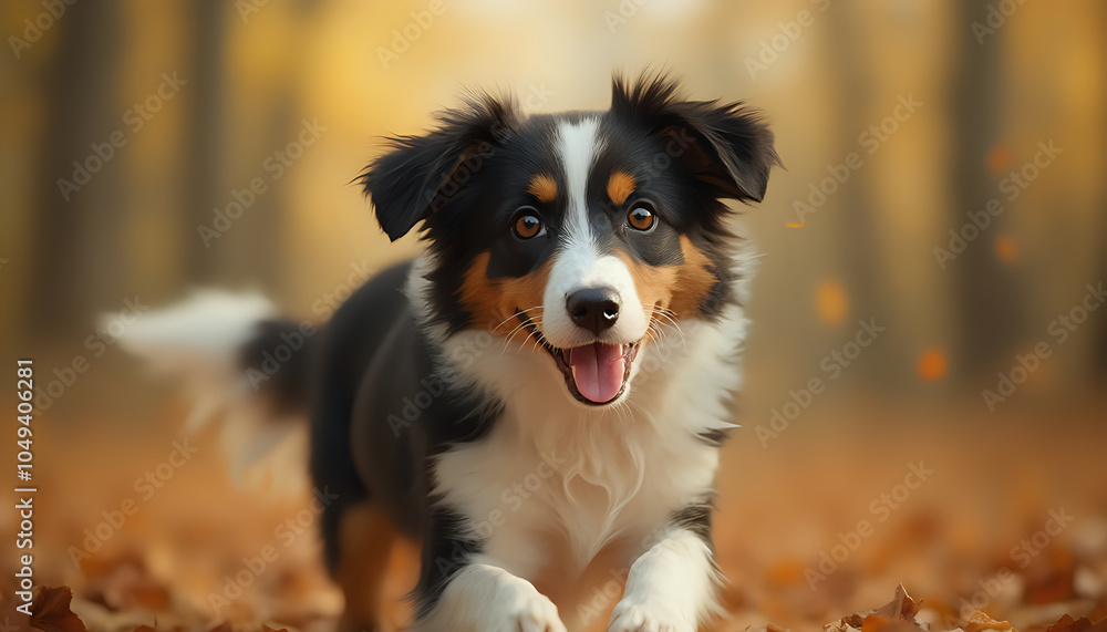 Happy Australian Shepherd dog outdoors in sunlight, standing on grassy field Happy Australian Shepherd dog outdoors in sunlight, standing on grassy field