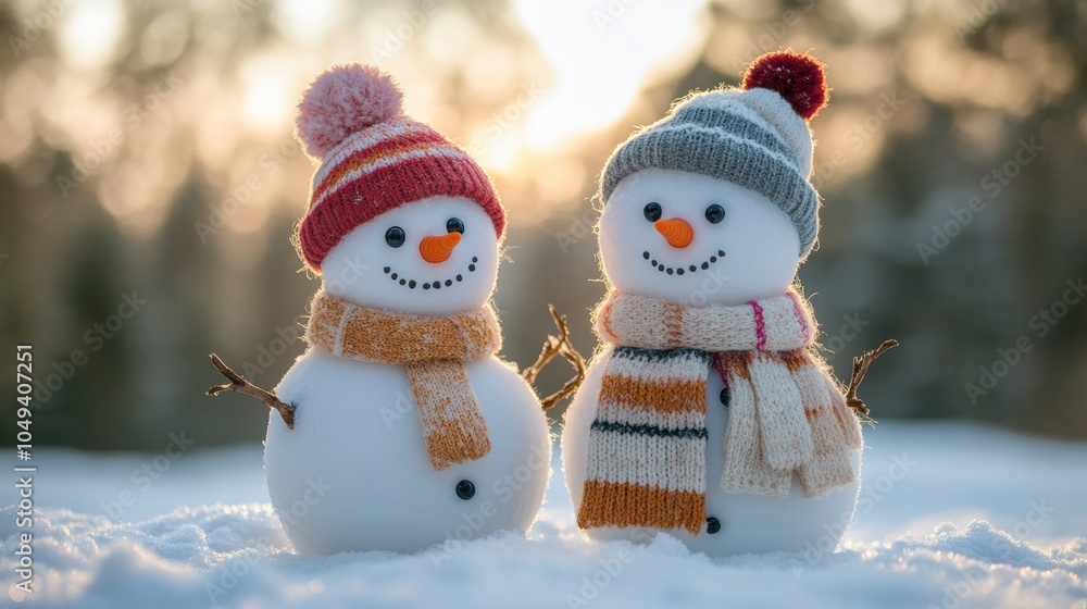 Fototapeta premium Cute snowman. Winter holiday theme.