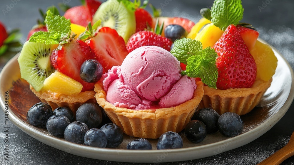 Fresh Fruit Tart with Ice Cream and Berries Fresh Fruit Tart with Ice Cream and Berries