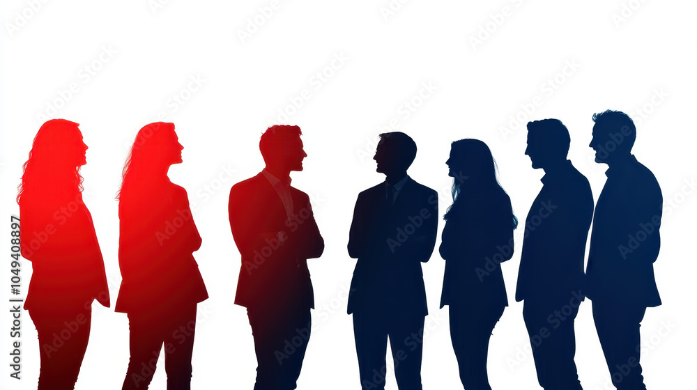 Fototapeta premium group of professionals in silhouette, engaged in conversation, showcasing teamwork and collaboration. image conveys sense of unity and connection