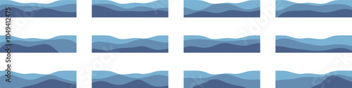 blue wave border ornament collection. design divider for poster, greeting card, brochure, banner, charter