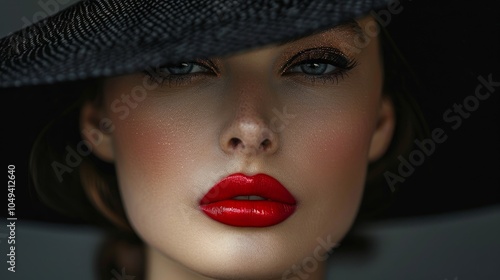 Wallpaper Mural A woman with red lipstick and a black hat looks at the camera. Torontodigital.ca