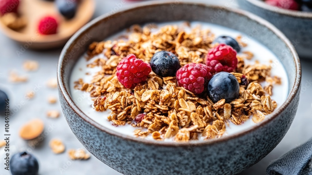Delicious Granola with Berries in Bowl Delicious Granola with Berries in Bowl