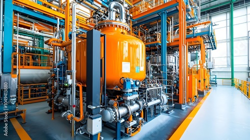 The image shows the interior of an advanced zinc refining industrial plant photo