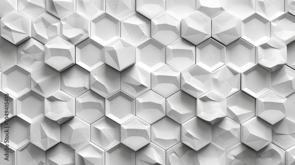 Abstract white hexagonal pattern with a 3D textured surface. Abstract white hexagonal pattern with a 3D textured surface.