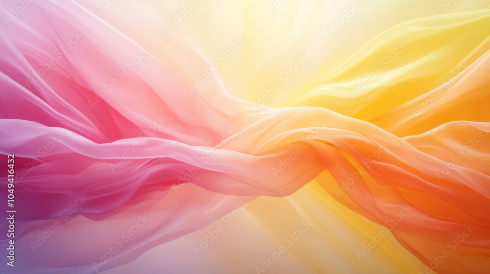 Obraz premium Soft, flowing fabric in shades of pink, yellow, and orange creates dreamy, ethereal atmosphere. gentle movement evokes sense of calm and tranquility