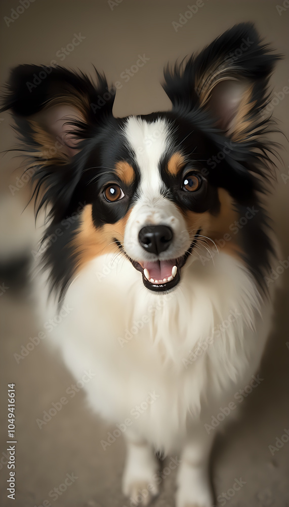 Fototapeta premium Papillon dog with happy expression in natural sunlight outdoors