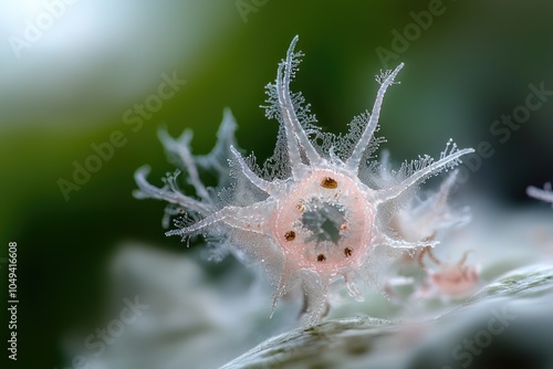 Microscopic life: a solitary protozoan drifting through fluid, unveiling beauty of unicellular life, embodying biological diversity, and highlighting unseen intricacies within microenvironments. photo